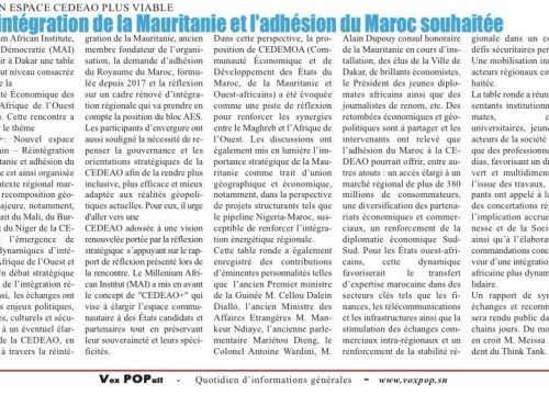 Le quotidien *Vox Populi* consacre son édition du jour à la réflexion menée par le *Millenium African Institute